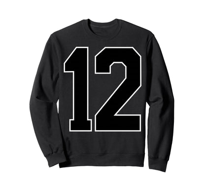 Black Sports Team Number 12 Fan Sweatshirt - Streetwear Style Men Women - T-Shirt, Sweatshirt, Hoodie