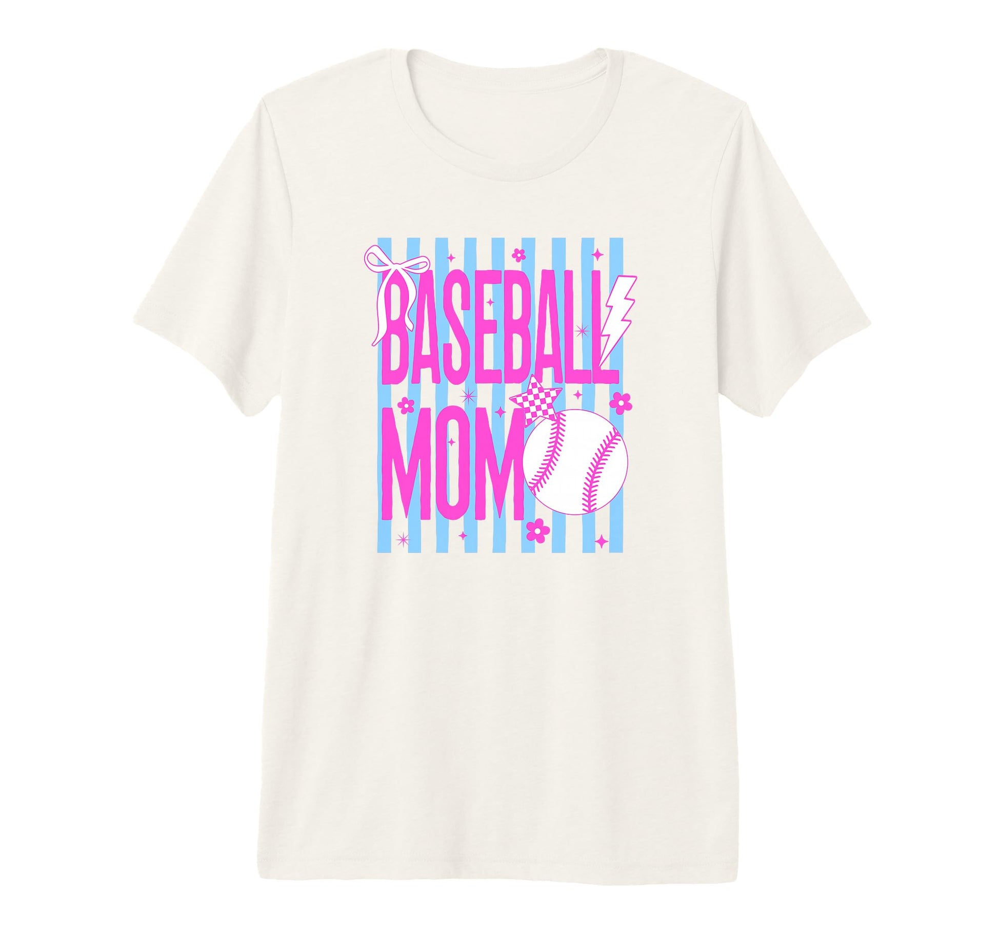 Baseball Mom Striped Bow Tri Blend T-Shirt - Fun Novelty Design for Adults - T-Shirt, Sweatshirt, Hoodie