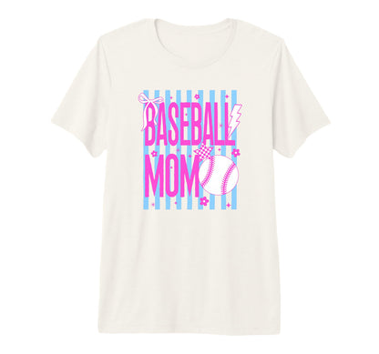 Baseball Mom Striped Bow Tri Blend T-Shirt - Fun Novelty Design for Adults - T-Shirt, Sweatshirt, Hoodie