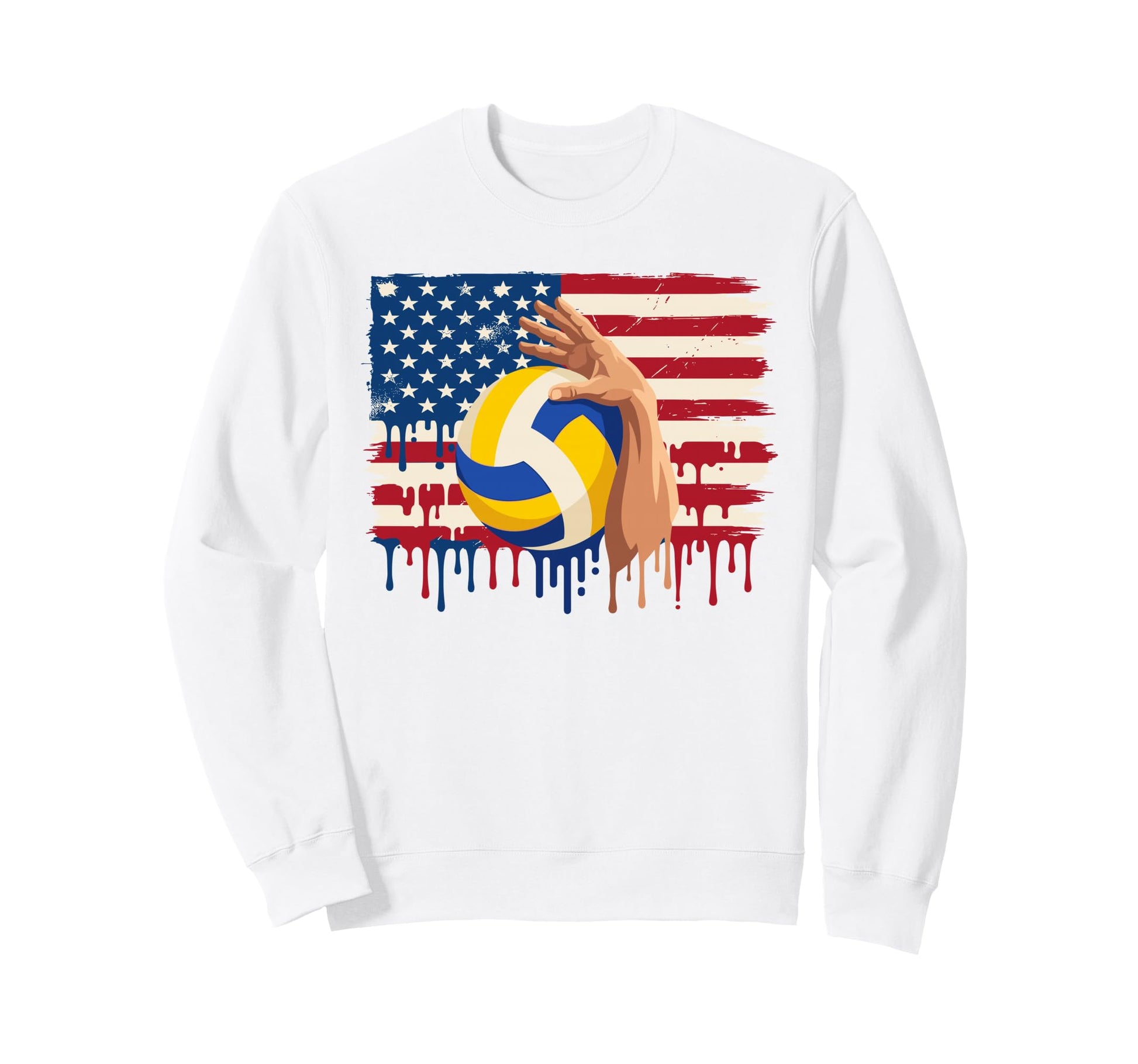 Volleyball American Flag Dripping Sweatshirt - Trendy Graphic Men Women - T-Shirt, Sweatshirt, Hoodie