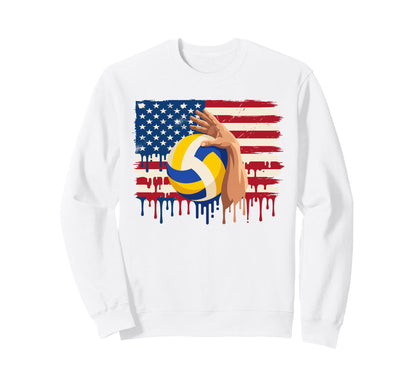 Volleyball American Flag Dripping Sweatshirt - Trendy Graphic Men Women - T-Shirt, Sweatshirt, Hoodie
