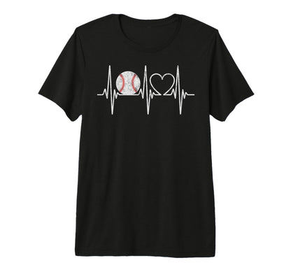 Baseball Player Heartbeat Coach Dad T-Shirt - Fun Novelty Design Men Women - T-Shirt, Sweatshirt, Hoodie