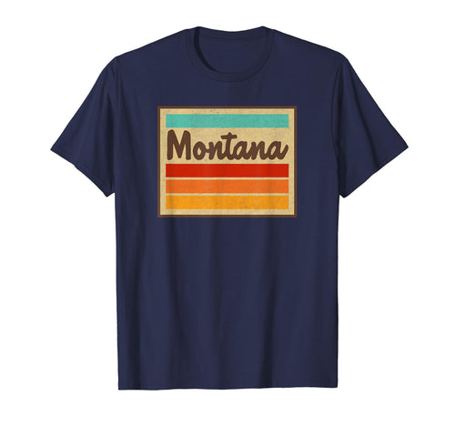 Montana Script Font 70S Stripes Badge T-Shirt - Novelty Apparel for Adults - T-Shirt, Sweatshirt, Hoodie