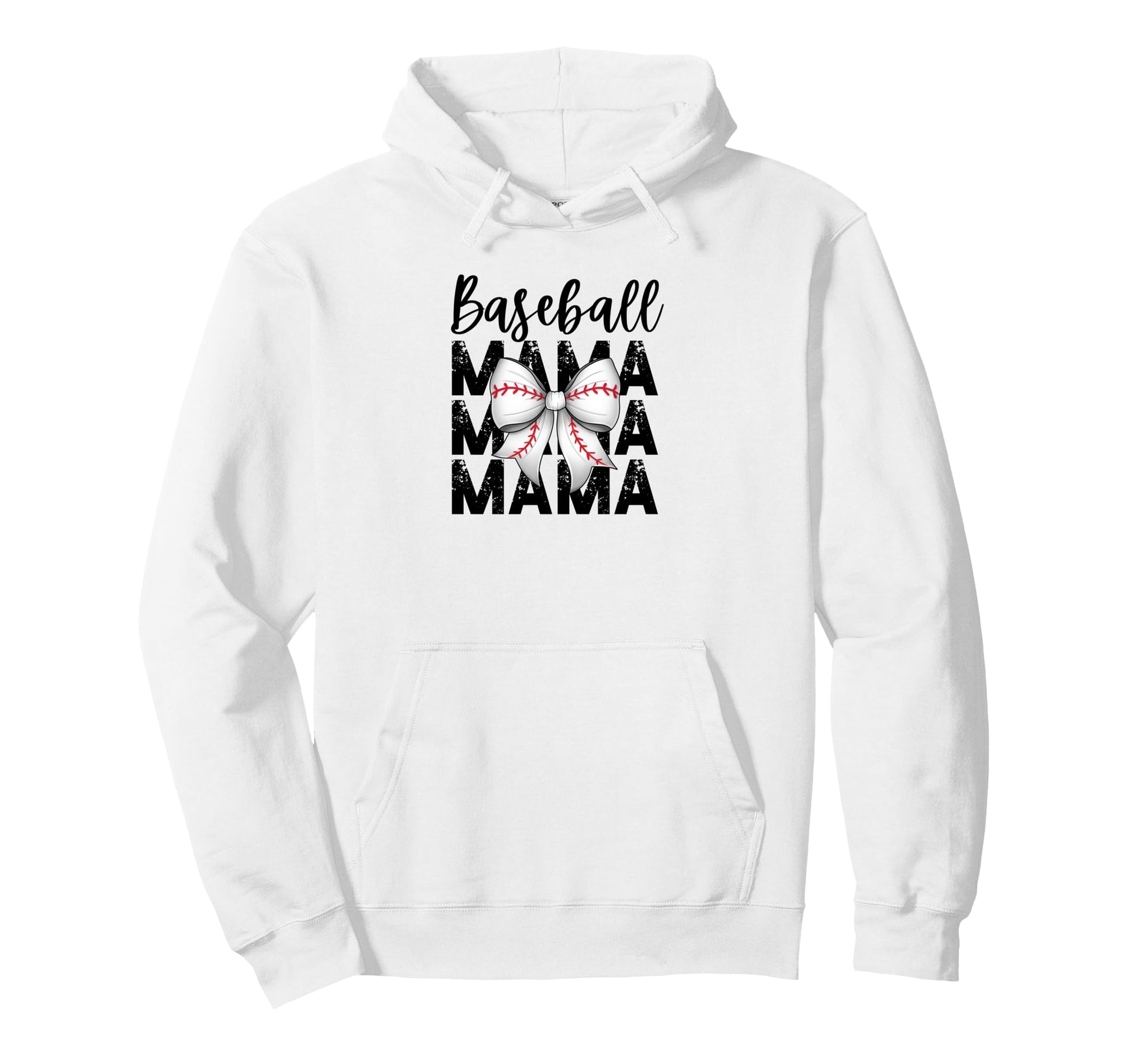 Baseball Bow Red Detail Hoodie - Fun Novelty Design Men Women - T-Shirt, Sweatshirt, Hoodie