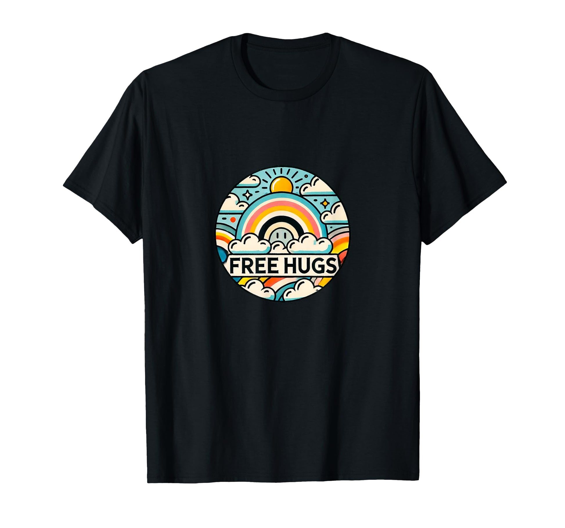 Free Hugs Rainbow Illustration T-Shirt - Streetwear Style for Adults - T-Shirt, Sweatshirt, Hoodie