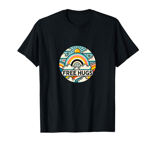 Free Hugs Rainbow Illustration T-Shirt - Streetwear Style for Adults - T-Shirt, Sweatshirt, Hoodie