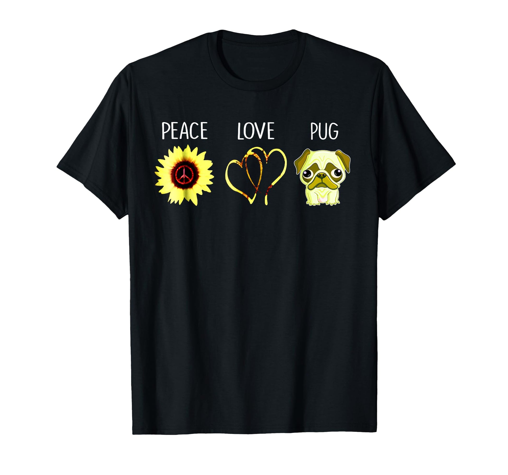 Peace Love Pug Hippie Dog Lover Gift T-Shirt - Graphic Print Men Women - T-Shirt, Sweatshirt, Hoodie