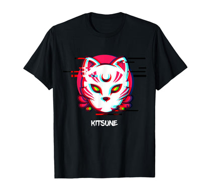 Japanese Kitsune Glitch Aesthetic T-Shirt - Fun Novelty Design Unisex - T-Shirt, Sweatshirt, Hoodie
