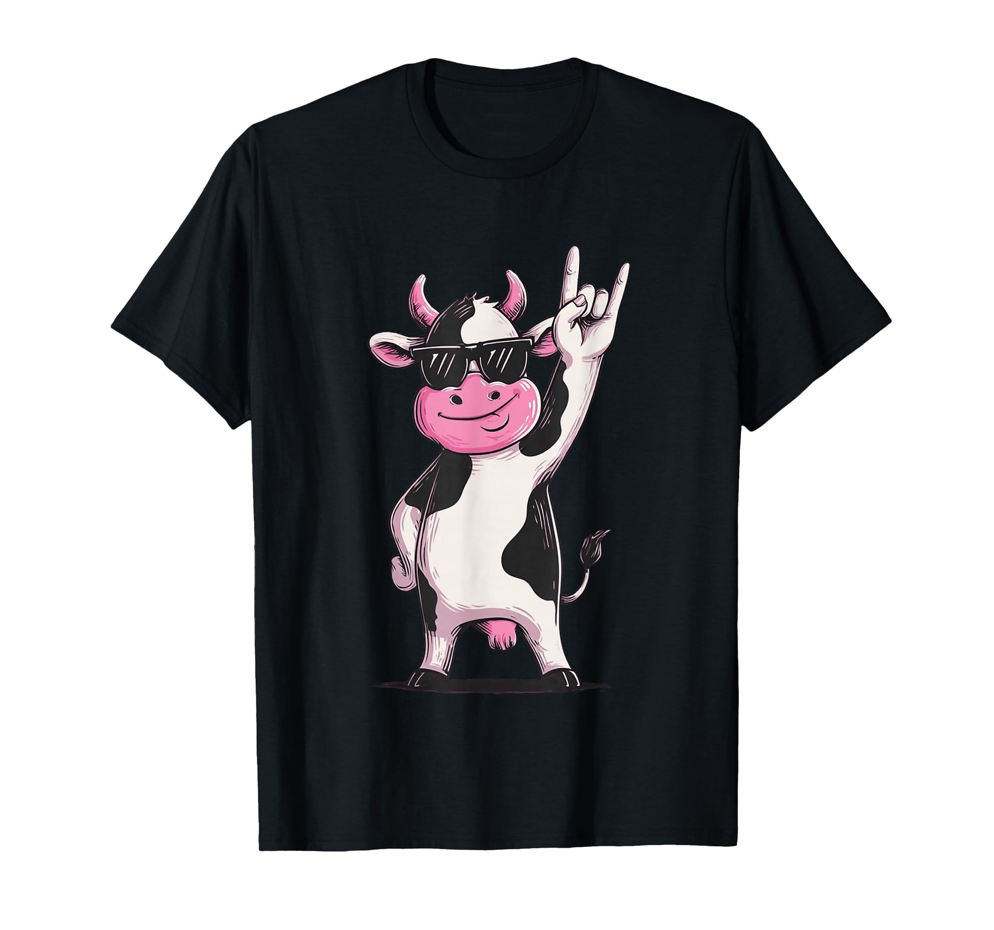 Cow Sunglasses Rock Hand Sign Punk T-Shirt - Fun Novelty Design Unisex - T-Shirt, Sweatshirt, Hoodie