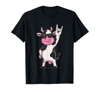 Cow Sunglasses Rock Hand Sign Punk T-Shirt - Fun Novelty Design Unisex - T-Shirt, Sweatshirt, Hoodie