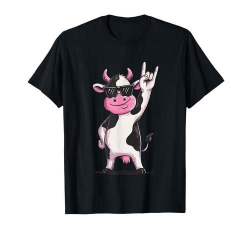 Cow Sunglasses Rock Hand Sign Punk T-Shirt - Fun Novelty Design Unisex - T-Shirt, Sweatshirt, Hoodie