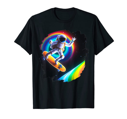 Astronaut Skateboarding Space Rainbow Skater T-Shirt - Graphic Print Unisex - T-Shirt, Sweatshirt, Hoodie