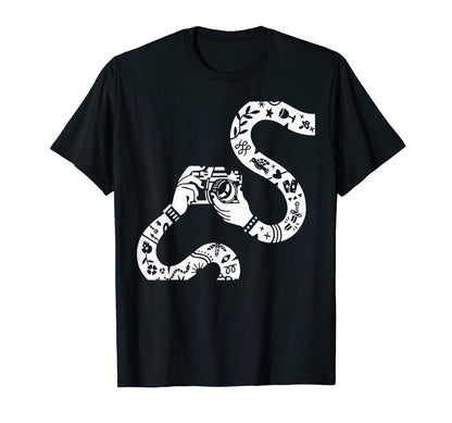 Tattooed Arms Holding Camera T-Shirt - Fun Novelty Design Unisex - T-Shirt, Sweatshirt, Hoodie
