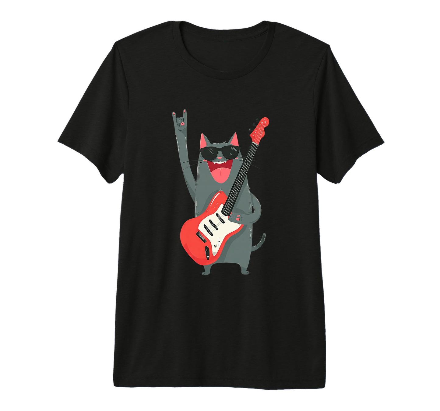 Cat Playing Guitar Rock Music Tri Blend T-Shirt - Trendy Graphic Unisex - T-Shirt, Sweatshirt, Hoodie
