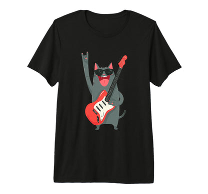 Cat Playing Guitar Rock Music Tri Blend T-Shirt - Trendy Graphic Unisex - T-Shirt, Sweatshirt, Hoodie