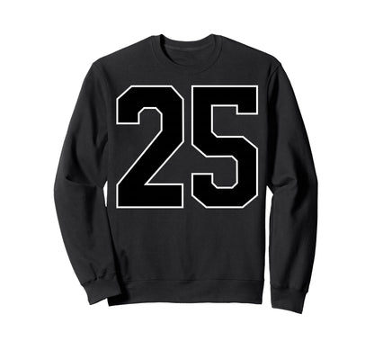 Black Sports Team Number 25 Fan Sweatshirt - Minimalist Print Men Women - T-Shirt, Sweatshirt, Hoodie