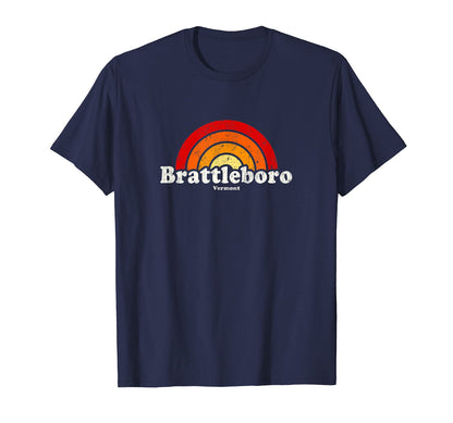 Brattleboro Vermont Vt 70S Rainbow T-Shirt - Unique Graphic for Adults - T-Shirt, Sweatshirt, Hoodie
