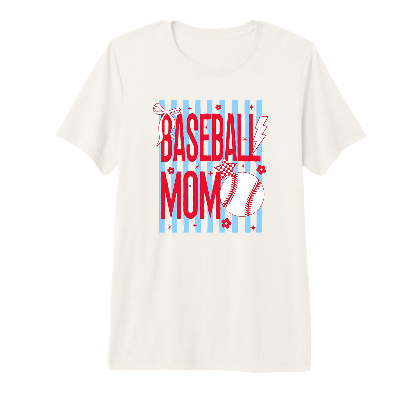 Baseball Mom Patriotic Striped Bow Tri T-Shirt - Novelty Apparel Unisex - T-Shirt, Sweatshirt, Hoodie