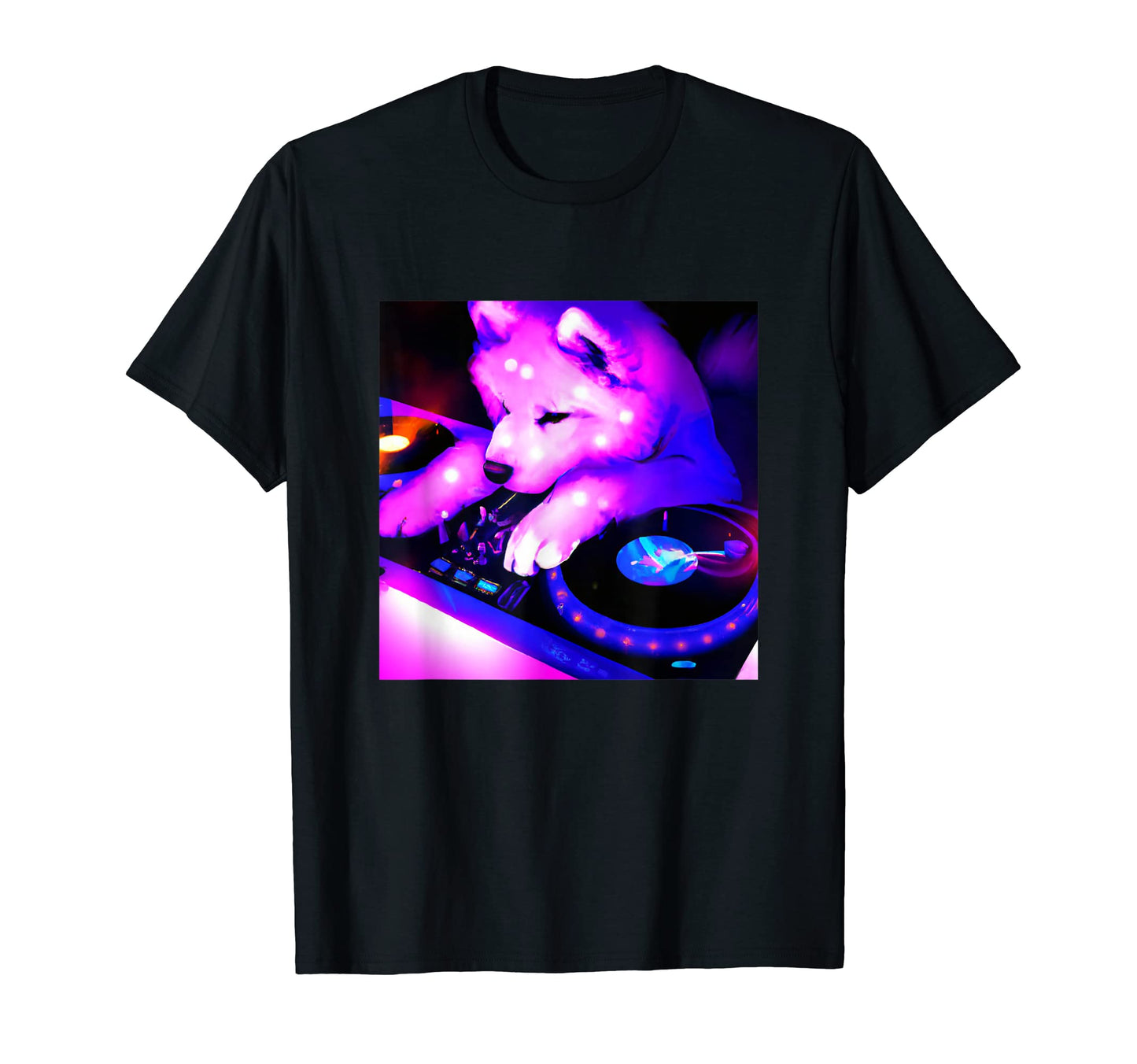 Samoyed Vaporwave Dj Dog Aesthetic T-Shirt - Custom Art Print for Adults - T-Shirt, Sweatshirt, Hoodie
