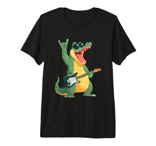 Funny Alligator Cartoon Guitar Player T-Shirt - Novelty Apparel Unisex - T-Shirt, Sweatshirt, Hoodie
