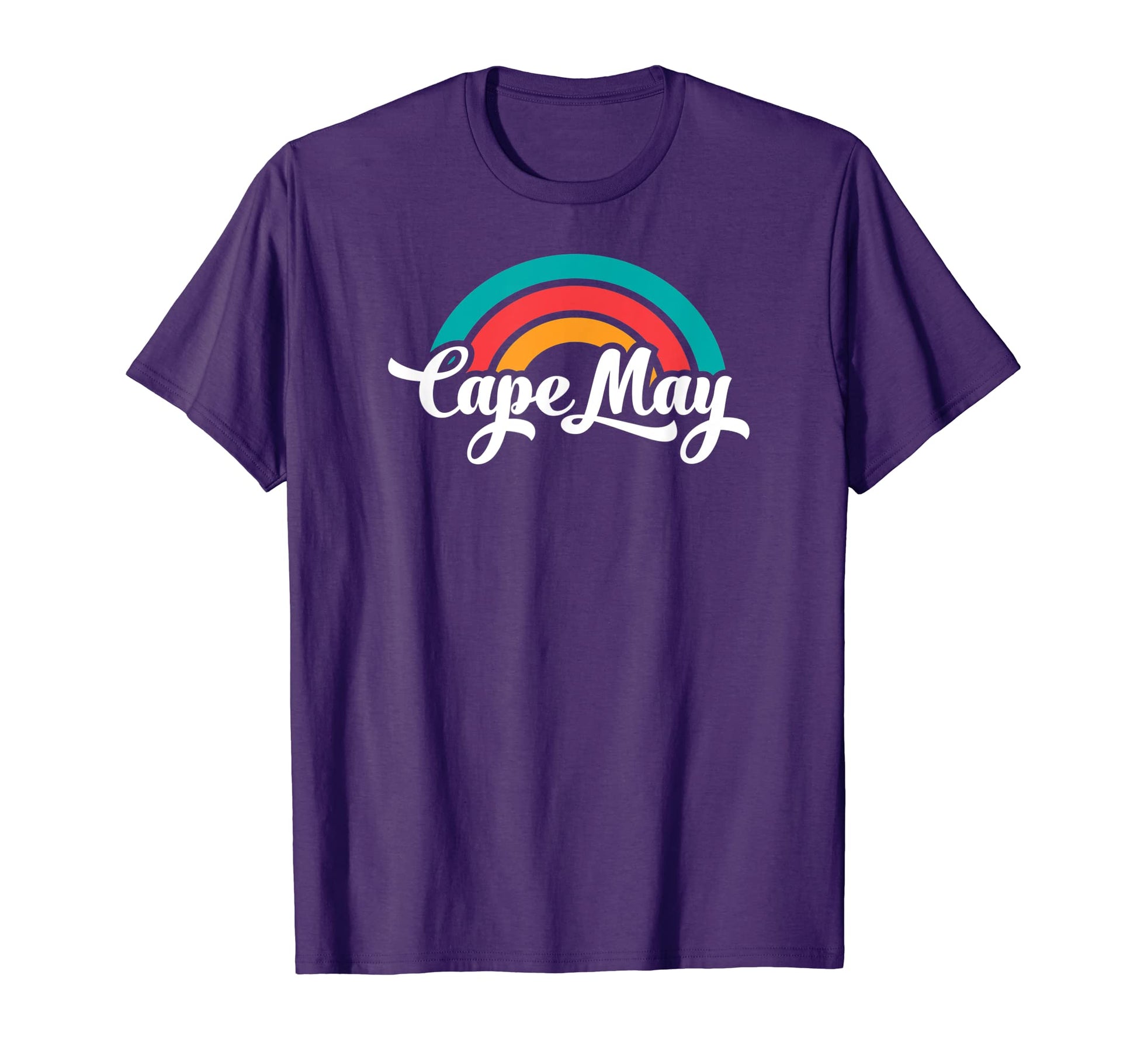Cape May Nj Script Rainbow T-Shirt - Fun Novelty Design Men Women - T-Shirt, Sweatshirt, Hoodie