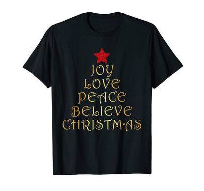 Joy Love Peace Believe Gold Tree T-Shirt - Novelty Apparel Men Women - T-Shirt, Sweatshirt, Hoodie