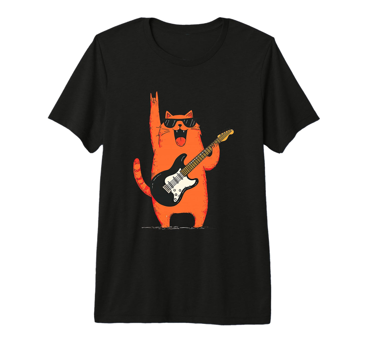 Rock Cat Playing Guitar Funny Music T-Shirt - Fun Novelty Design Men Women - T-Shirt, Sweatshirt, Hoodie