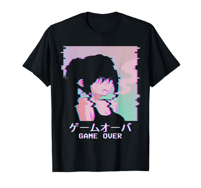 Game Over Sad Anime Japanese Vaporwave T-Shirt - Aesthetic Graphic Unisex - T-Shirt, Sweatshirt, Hoodie