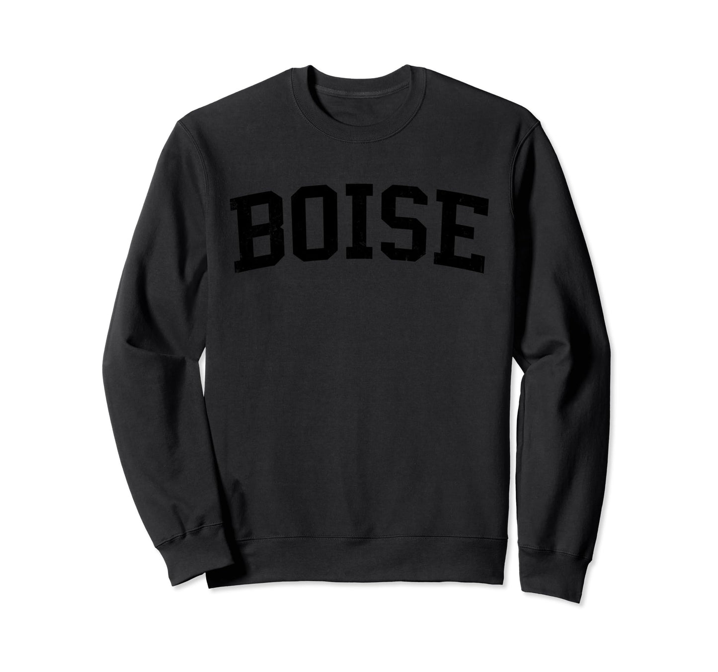 Boise Id Distressed Black Varsity Sweatshirt - Unique Graphic for Adults - T-Shirt, Sweatshirt, Hoodie