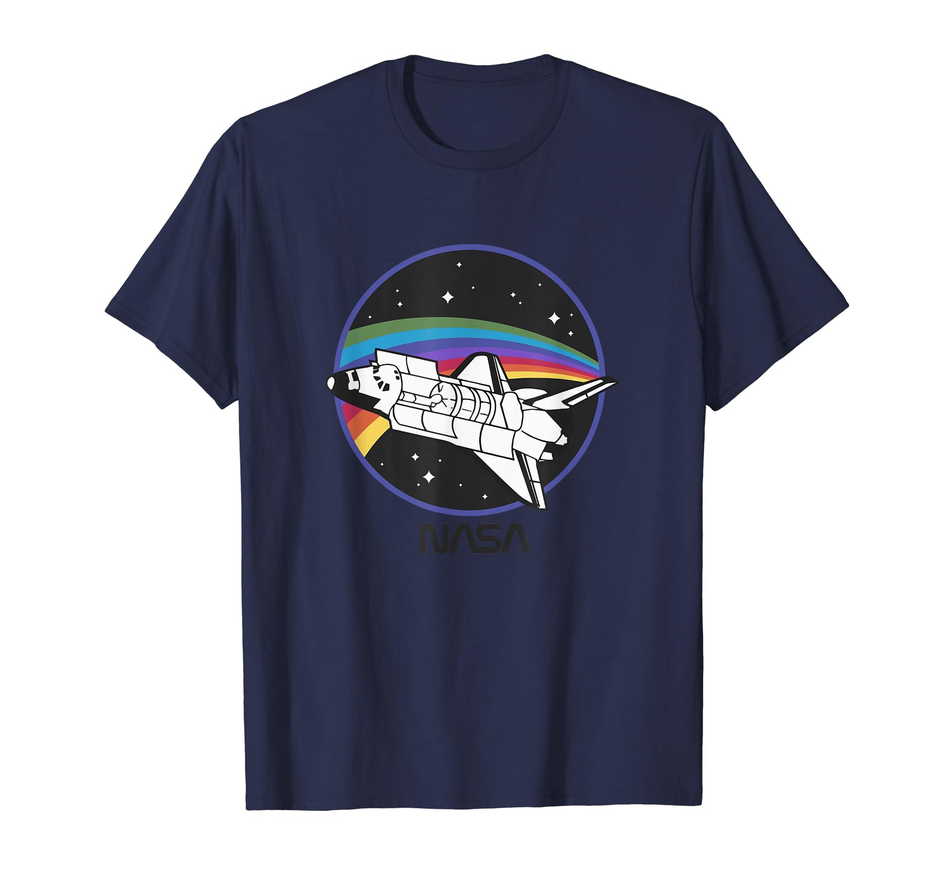 Nasa Space Shuttle Rainbow Color Badge T-Shirt - Trendy Graphic for Adults - T-Shirt, Sweatshirt, Hoodie