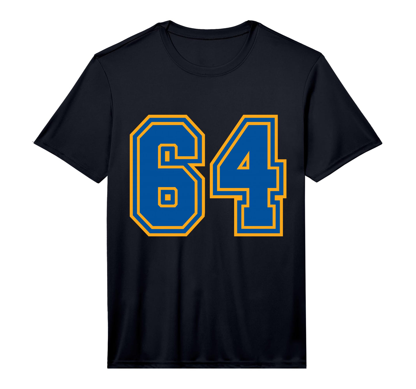 Number 64 Varsity Yellow Blue Sports Team T-Shirt - Unique Graphic Unisex - T-Shirt, Sweatshirt, Hoodie