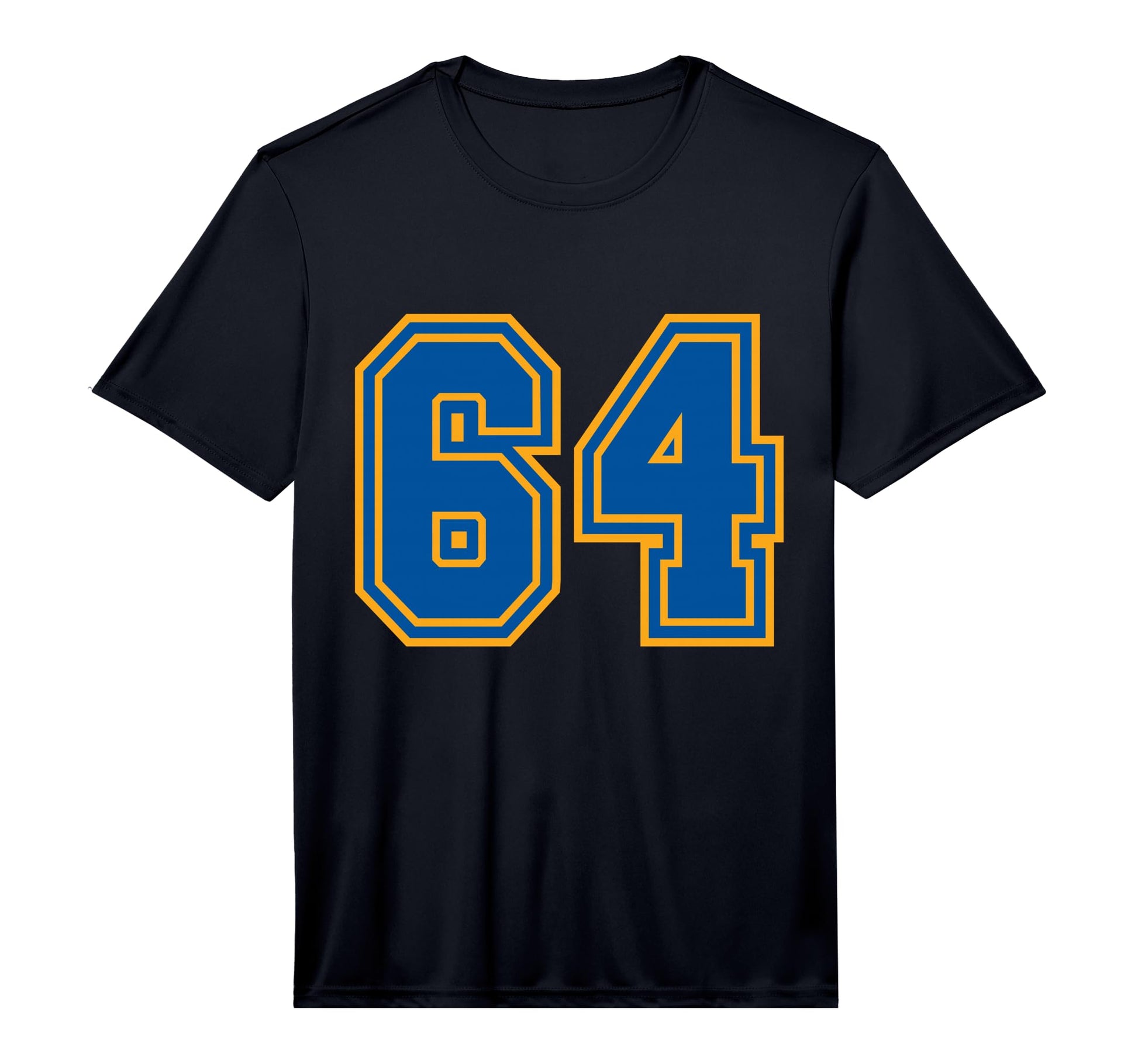 Number 64 Varsity Yellow Blue Sports Team T-Shirt - Unique Graphic Unisex - T-Shirt, Sweatshirt, Hoodie