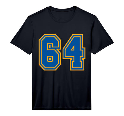 Number 64 Varsity Yellow Blue Sports Team T-Shirt - Unique Graphic Unisex - T-Shirt, Sweatshirt, Hoodie