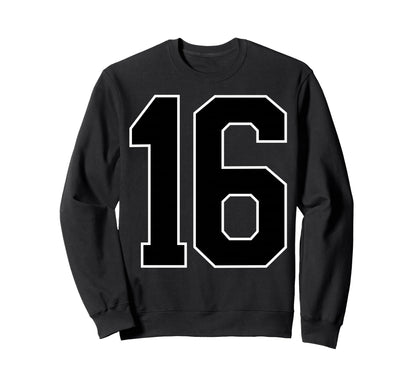 Black Sports Team Number 16 Fan Sweatshirt - Novelty Apparel Men Women - T-Shirt, Sweatshirt, Hoodie