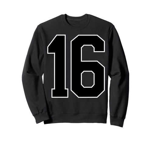 Black Sports Team Number 16 Fan Sweatshirt - Novelty Apparel Men Women - T-Shirt, Sweatshirt, Hoodie