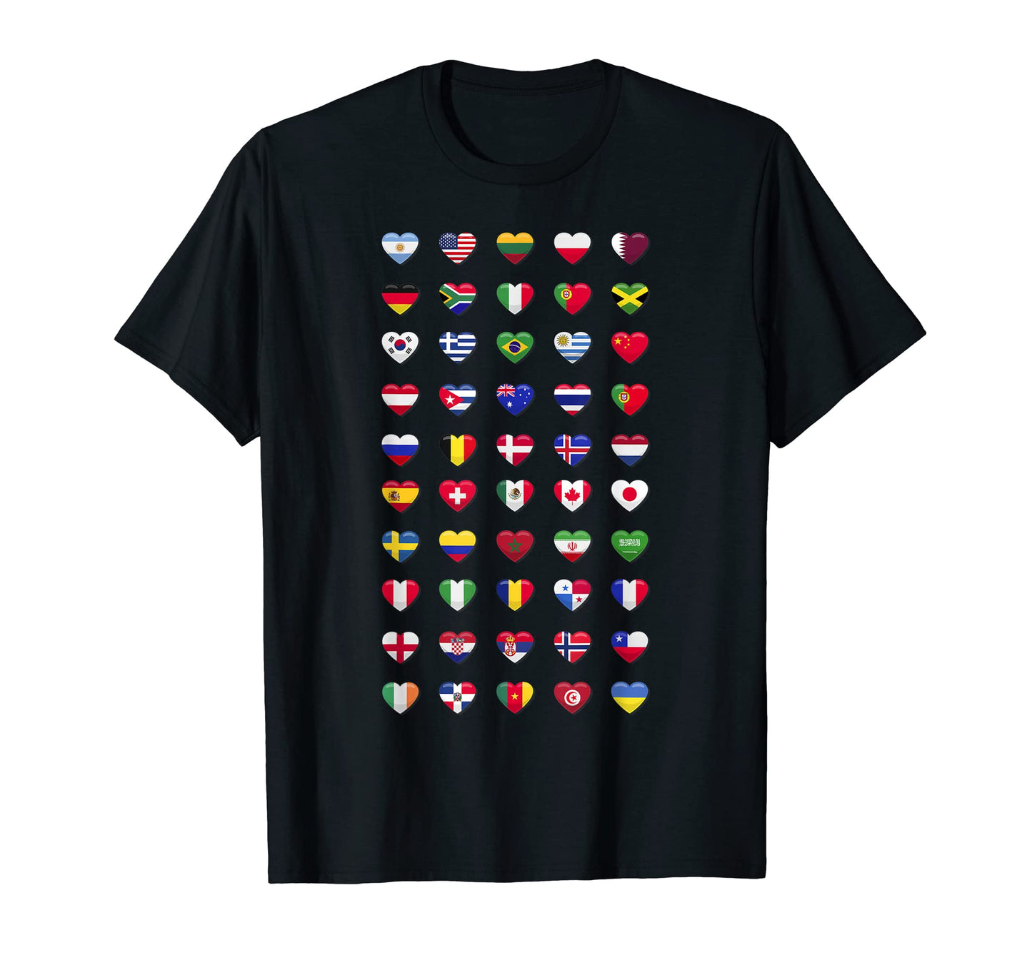 Flag 50 Countries Heart Peace Love T-Shirt - Casual Everyday Wear Men Women - T-Shirt, Sweatshirt, Hoodie