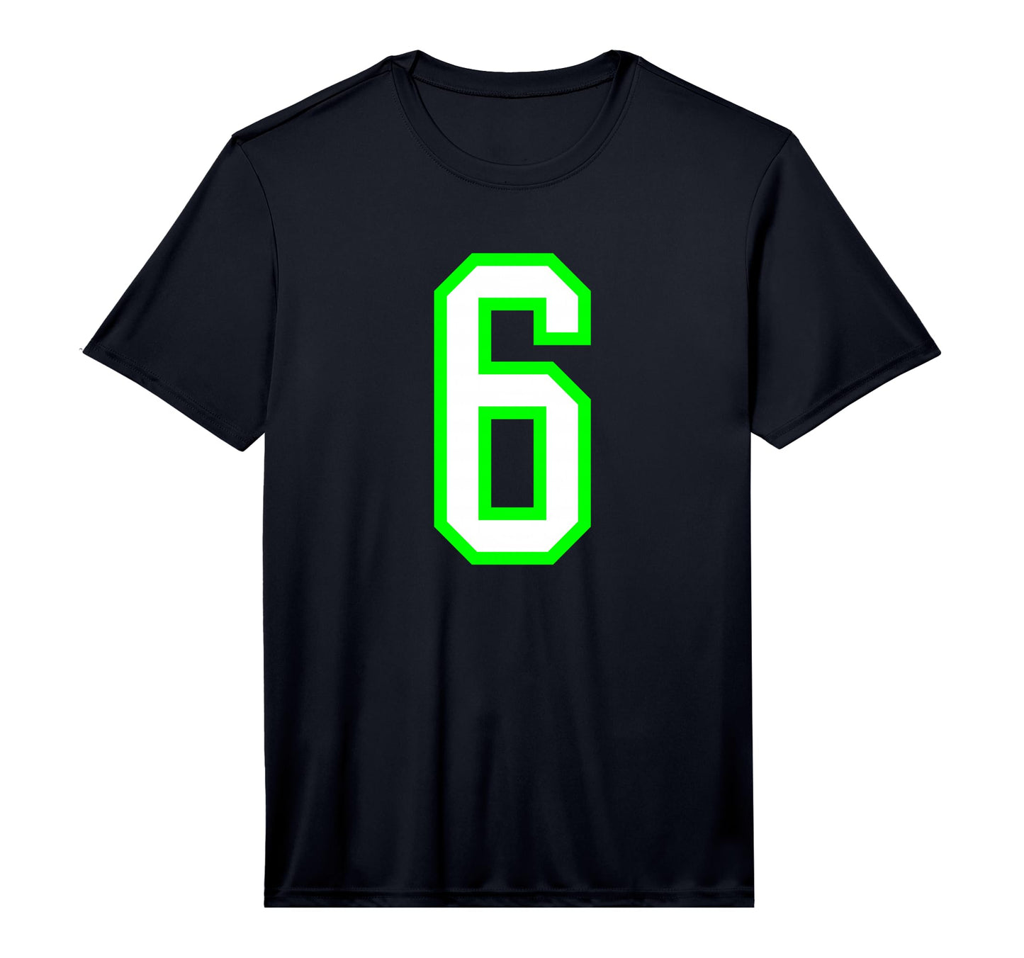 White Lime Sports Team Number 6 Performance T-Shirt - Graphic Print Unisex - T-Shirt, Sweatshirt, Hoodie