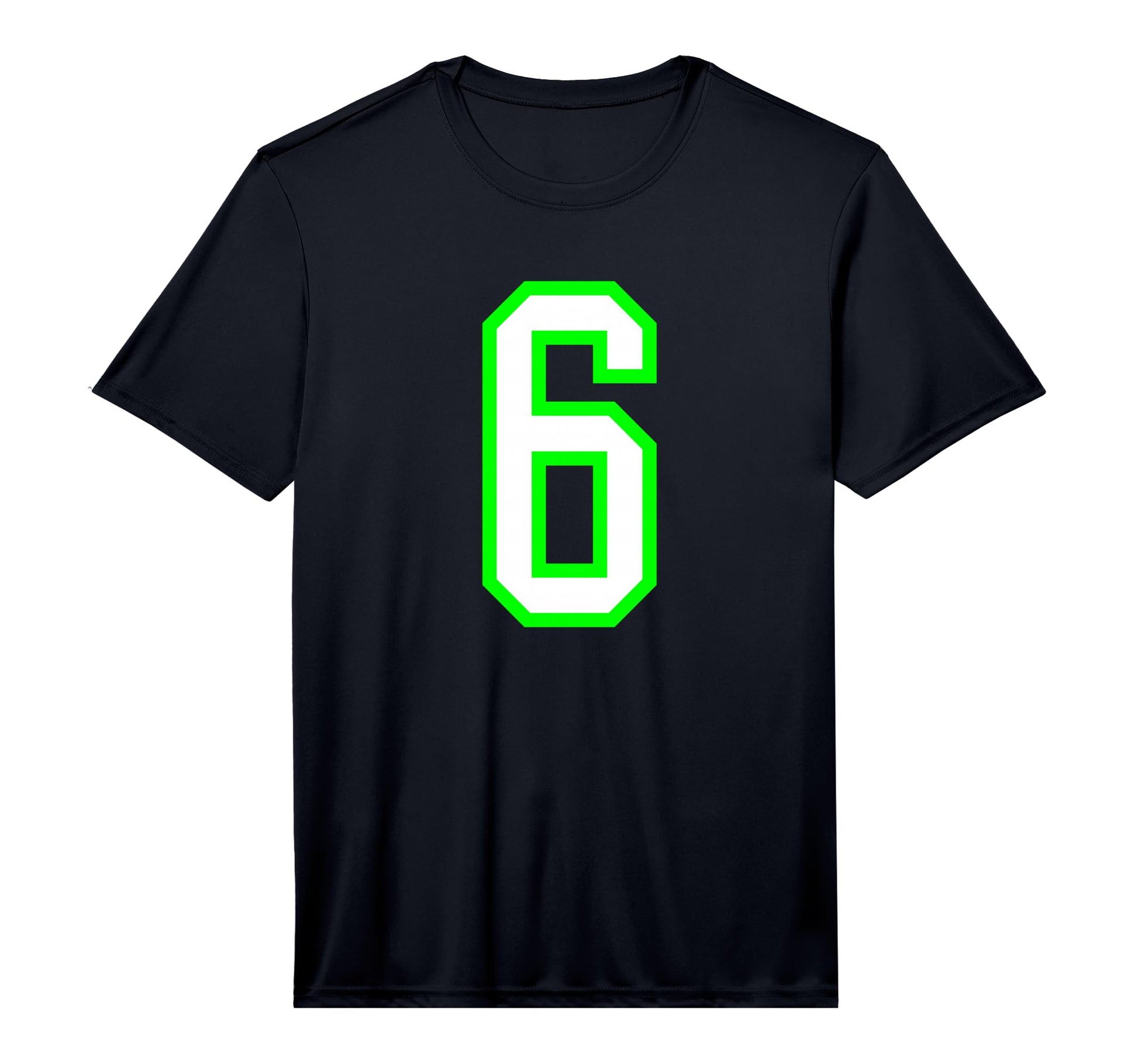 White Lime Sports Team Number 6 Performance T-Shirt - Graphic Print Unisex - T-Shirt, Sweatshirt, Hoodie