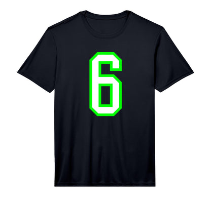 White Lime Sports Team Number 6 Performance T-Shirt - Graphic Print Unisex - T-Shirt, Sweatshirt, Hoodie