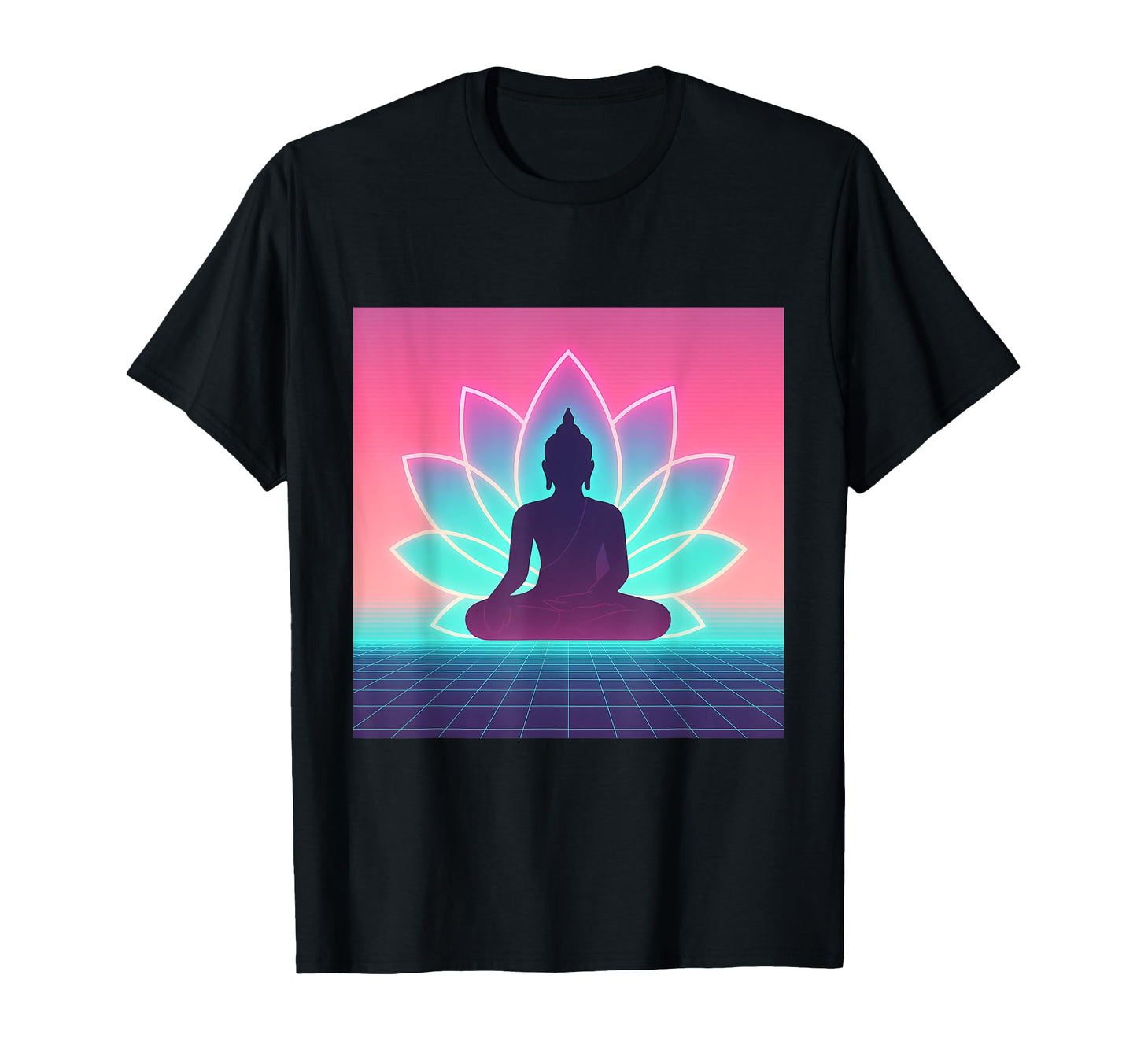 Vaporwave Buddha Meditation Lotus T-Shirt - Custom Art Print Men Women - T-Shirt, Sweatshirt, Hoodie
