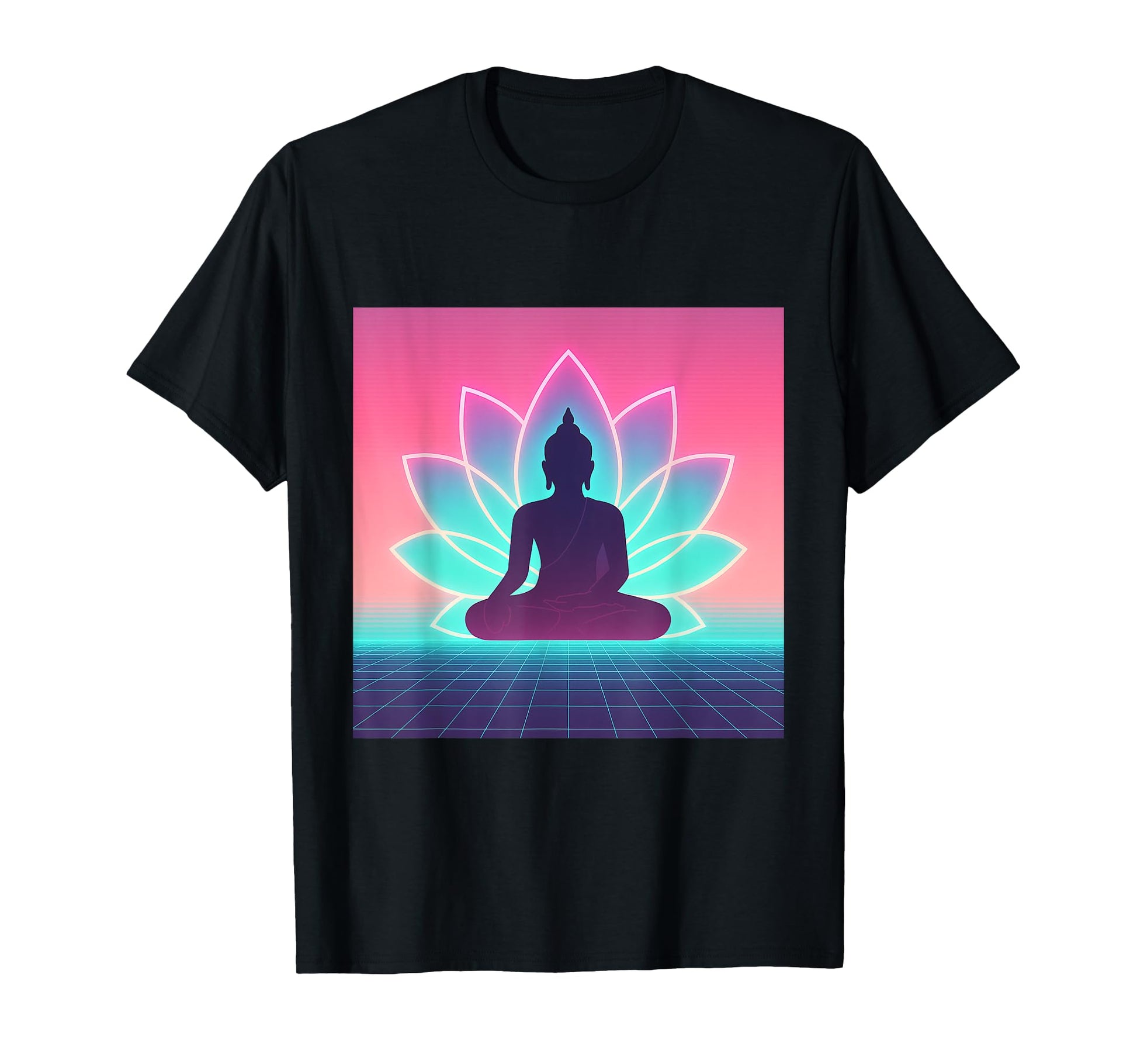 Vaporwave Buddha Meditation Lotus T-Shirt - Custom Art Print Men Women - T-Shirt, Sweatshirt, Hoodie
