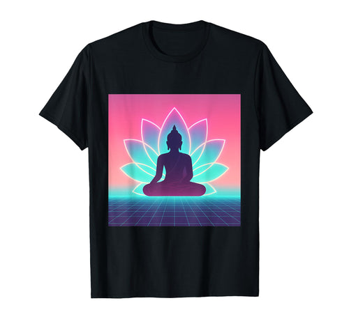 Vaporwave Buddha Meditation Lotus T-Shirt - Custom Art Print Men Women - T-Shirt, Sweatshirt, Hoodie