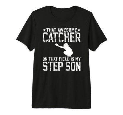 Mens Baseball Catcher Step Dad Proud T-Shirt - Aesthetic Graphic Unisex - T-Shirt, Sweatshirt, Hoodie