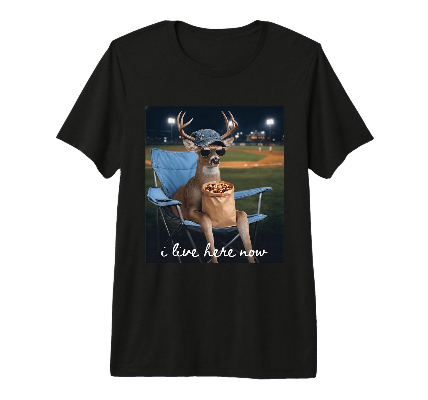 Funny Deer Baseball Mom I Live Here Now T-Shirt - Trendy Graphic Men Women - T-Shirt, Sweatshirt, Hoodie