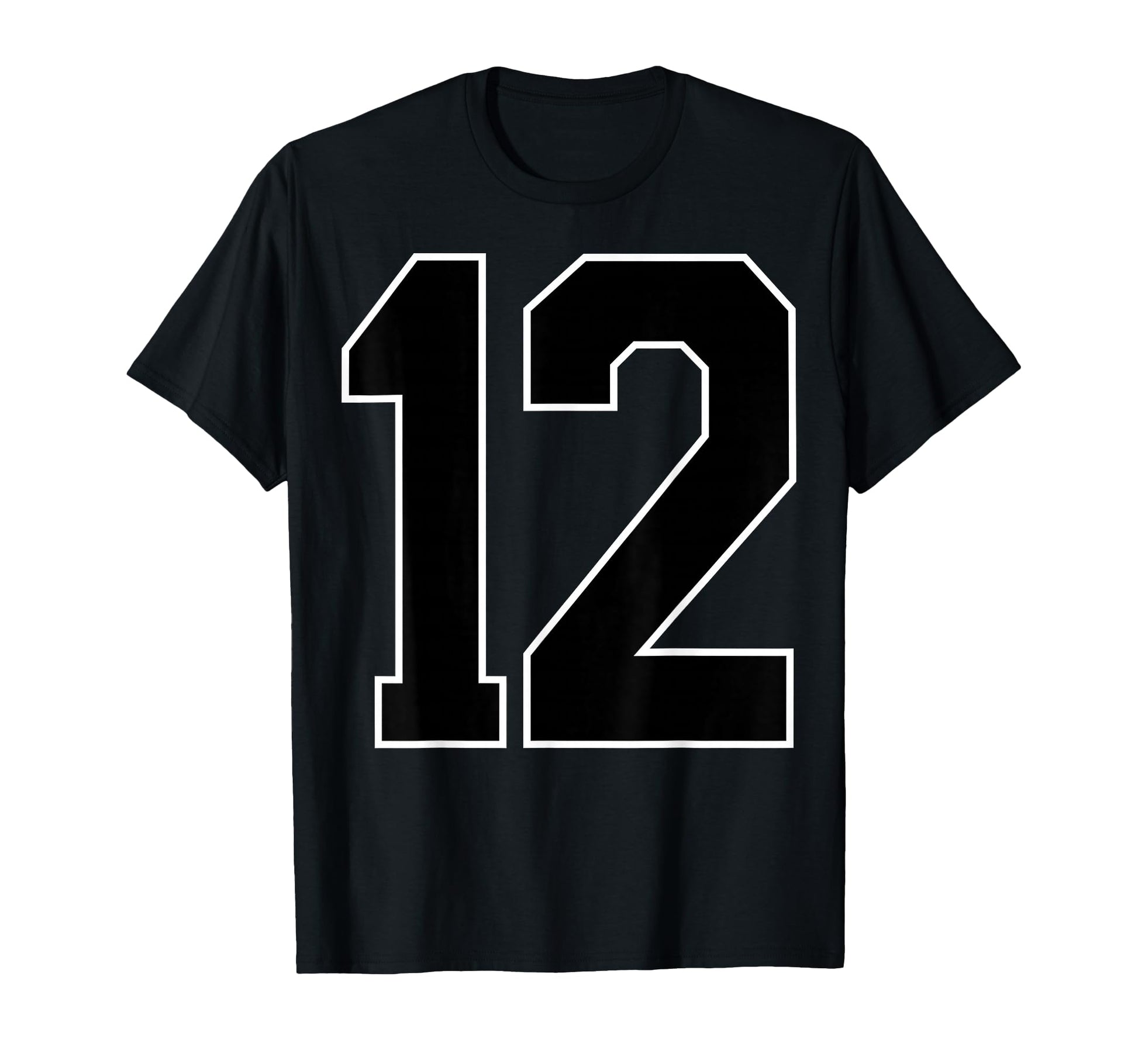 Black Sports Team Number 12 Fan T-Shirt - Fun Novelty Design Unisex - T-Shirt, Sweatshirt, Hoodie