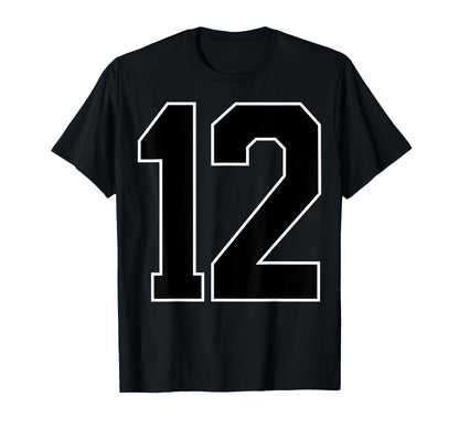 Black Sports Team Number 12 Fan T-Shirt - Fun Novelty Design Unisex - T-Shirt, Sweatshirt, Hoodie