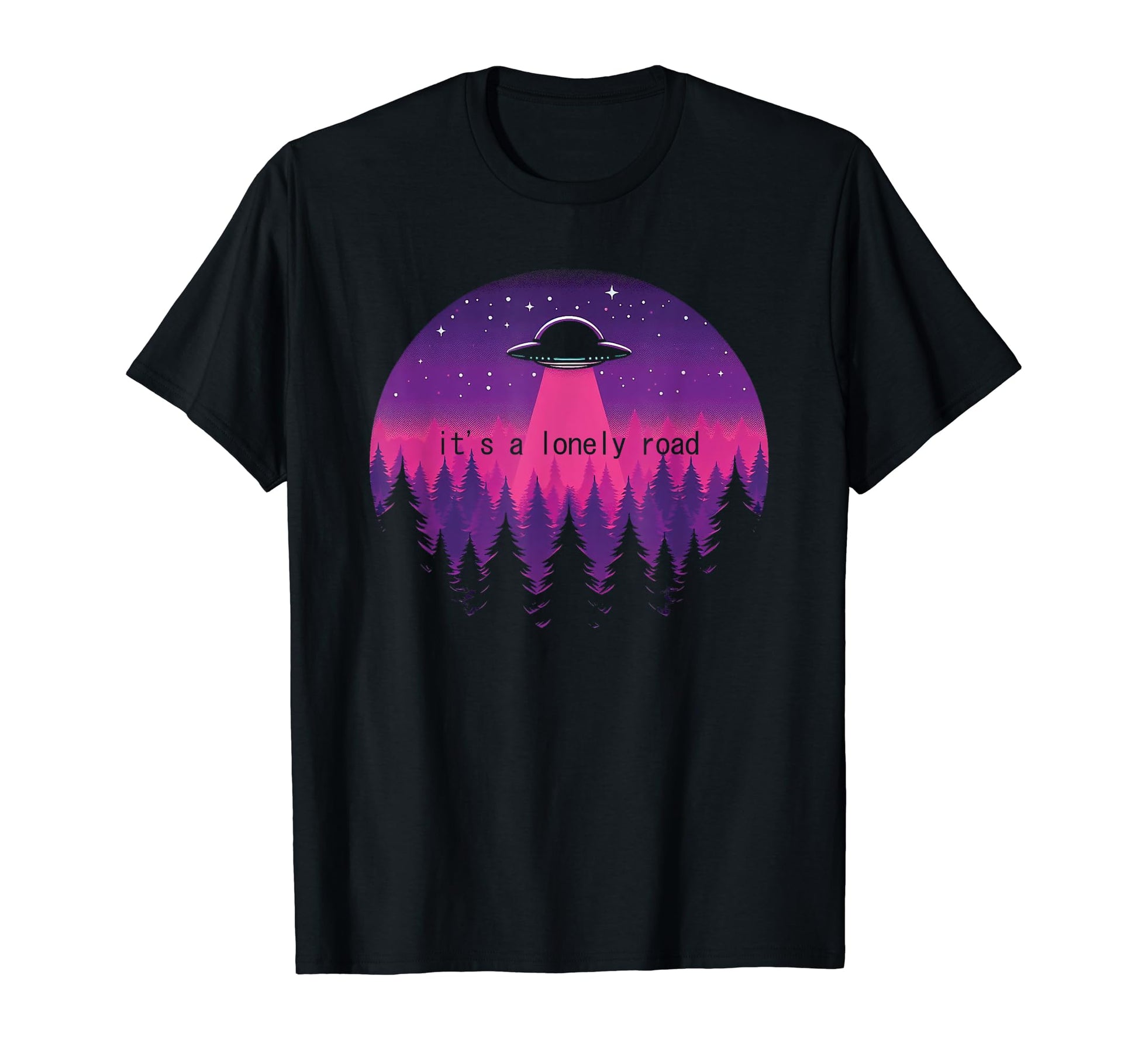 Its Lonely Road Ufo Vaporwave Aesthetic T-Shirt - Graphic Print Unisex - T-Shirt, Sweatshirt, Hoodie