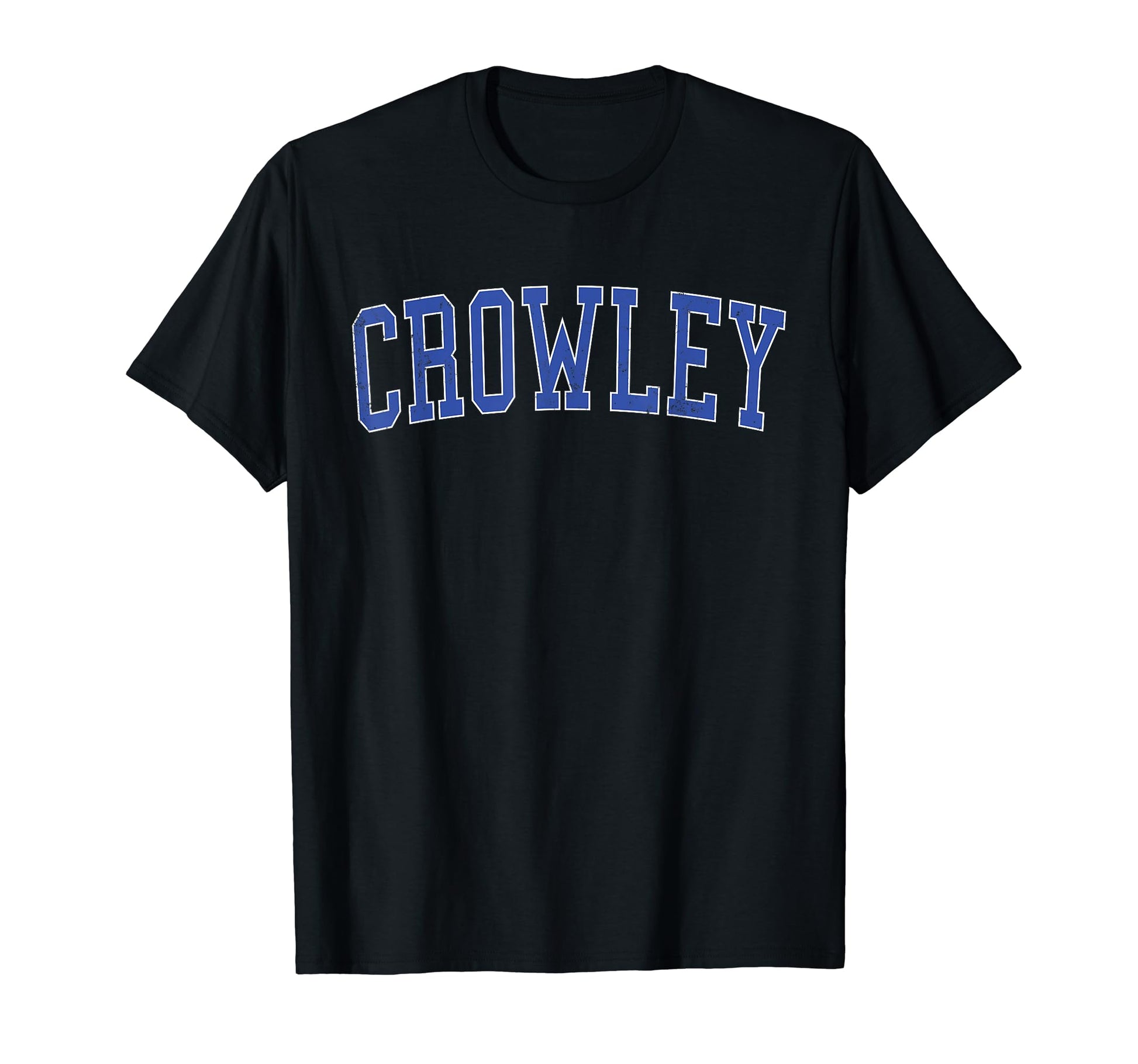 Crowley La Distressed Blue Varsity T-Shirt - Minimalist Print for Adults - T-Shirt, Sweatshirt, Hoodie