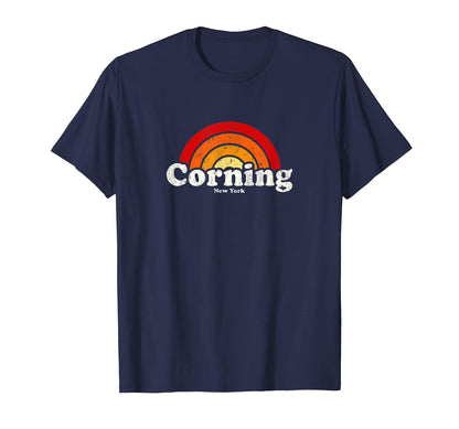 Corning New York Ny 70S Rainbow T-Shirt - Fun Novelty Design Unisex - T-Shirt, Sweatshirt, Hoodie