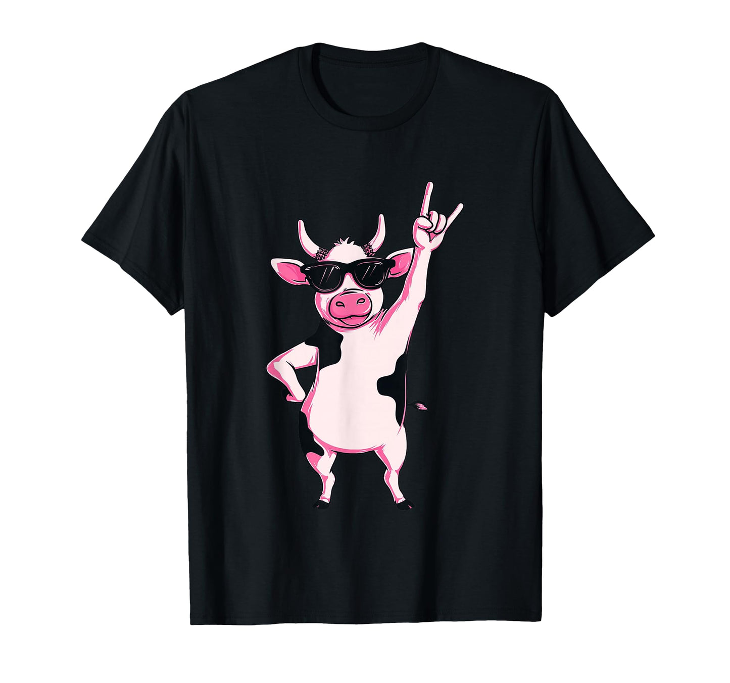 Cow Sunglasses Rock Hand Sign Punk T-Shirt - Custom Art Print for Adults - T-Shirt, Sweatshirt, Hoodie